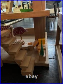 Rare Battat 112 Wooden Dolls House + Furniture, Greenhouse, Garage & Car