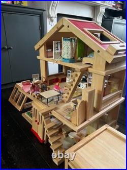 Rare Battat 112 Wooden Dolls House + Furniture, Greenhouse, Garage & Car