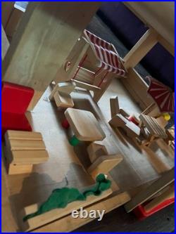 Rare Battat 112 Wooden Dolls House + Furniture, Greenhouse, Garage & Car