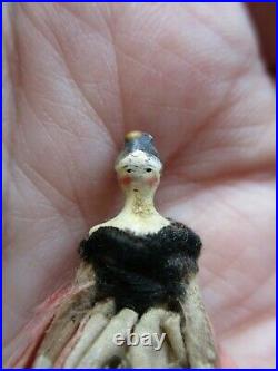 Rare Early Antique Tiny Grodnertal Comb Tuck Wooden Dolls House Peg Doll 2cm