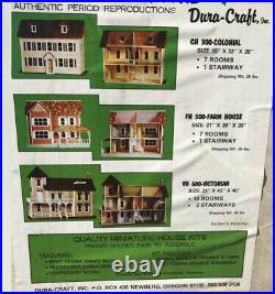 Rare Vtg Dura Craft COLONIAL Dollhouse Wooden Kit CH300 CH-300 Mansion Unopened