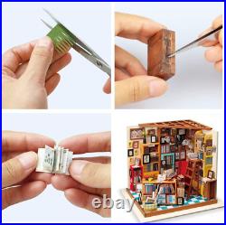 RoWood DIY Miniature Doll House Kit Books Store, Wooden Dollhouse Model Book for