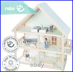 Roba Wooden Kids 3Floor DollHouse Furniture and Dolls Natural Wood 74Hx30Wx70cmD