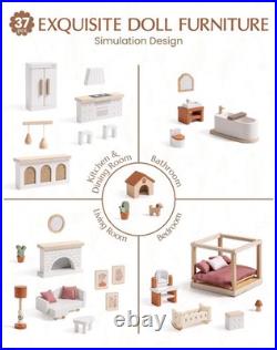 Robud Kids Wooden Dolls House with Furniture 3 Storey Bohemian Dollhouse Playset