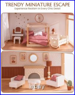 Robud Kids Wooden Dolls House with Furniture 3 Storey Bohemian Dollhouse Playset