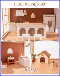 Robud Kids Wooden Dolls House with Furniture 3 Storey Bohemian Dollhouse Playset