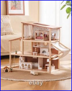 Robud Kids Wooden Dolls House with Furniture 3 Storey Bohemian Dollhouse Playset