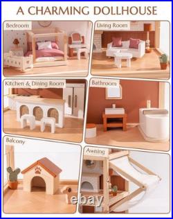 Robud Kids Wooden Dolls House with Furniture 3 Storey Bohemian Dollhouse Playset