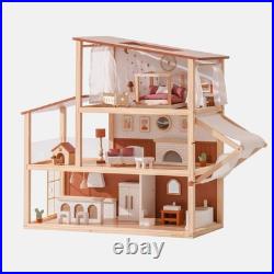 Robud Kids Wooden Dolls House with Furniture 3 Storey Bohemian Dollhouse Playset