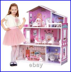 Robud Large Wooden Dolls House With Furniture & Staircase Kids Role Play Toy Set Robud Large Wooden Dolls House With Furniture & Staircase Kids Role Play Toy Set