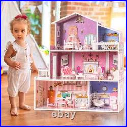 Robud Large Wooden Dolls House With Furniture & Staircase Kids Role Play Toy Set Robud Large Wooden Dolls House With Furniture & Staircase Kids Role Play Toy Set