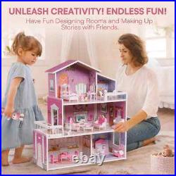Robud Large Wooden Dolls House With Furniture & Staircase Kids Role Play Toy Set Robud Large Wooden Dolls House With Furniture & Staircase Kids Role Play Toy Set