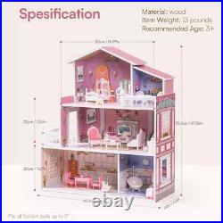 Robud Large Wooden Dolls House With Furniture & Staircase Kids Role Play Toy Set Robud Large Wooden Dolls House With Furniture & Staircase Kids Role Play Toy Set
