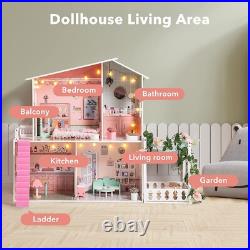 Robud Wooden Doll House with Furniture Dollhouse Kids Toy Girls Play Toys Set
