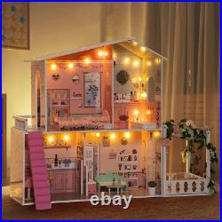 Robud Wooden Doll House with Furniture Dollhouse Kids Toy Girls Play Toys Set