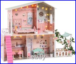 Robud Wooden Doll House with Furniture Dollhouse Kids Toy Girls Play Toys Set