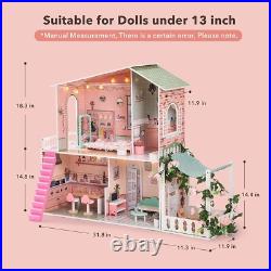 Robud Wooden Doll House with Furniture Dollhouse Kids Toy Girls Play Toys Set