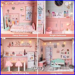 Robud Wooden Doll House with Furniture Dollhouse Kids Toy Girls Play Toys Set