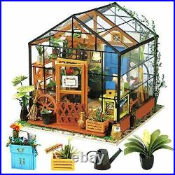 Rolife DIY Miniature Dollhouse Kit, Green House with Furniture and LED, Wooden