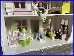 Rosalina Wooden 3-Story Furnished Dollhouse Complete with Flex Family 21 Tall