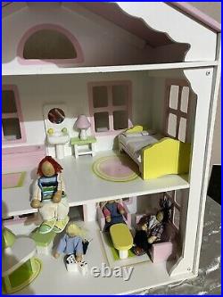 Rosalina Wooden 3-Story Furnished Dollhouse Complete with Flex Family 21 Tall