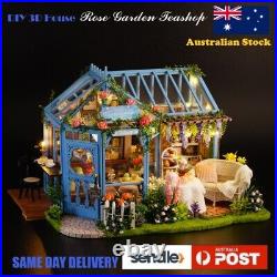 Rose Garden Teashop 3D DIY House LED Music Doll house Wooden Furniture Toy Kit