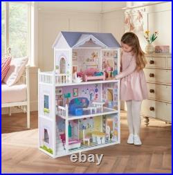 Sadie's Wooden Doll House Classic 3-Storey Dollhouse Playset for Kids Fun