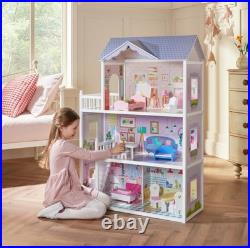 Sadie's Wooden Doll House Classic 3-Storey Dollhouse Playset for Kids Fun