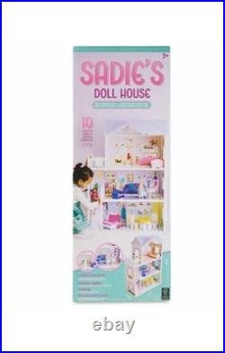 Sadie's Wooden Doll House Classic 3-Storey Dollhouse Playset for Kids Fun
