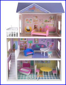 Sadie's Wooden Doll House Pretend Play For Girls Kids 3 Storey New Children GIFT