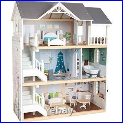 Small Foot 11802 Wooden Doll's House with 3 Floors, Open Front and Extensive Fur