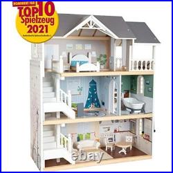 Small Foot 11802 Wooden Doll's House with 3 Floors, Open Front and Extensive Fur