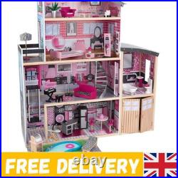 Sparkle Mansion Wooden Dolls House with Elevator, Garage & Pool 12 Inch Dolls