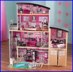 Sparkle Mansion Wooden Dolls House with Elevator, Garage & Pool 12 Inch Dolls