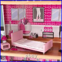 Sparkle Mansion Wooden Dolls House with Elevator, Garage & Pool 12 Inch Dolls