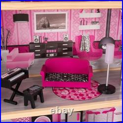 Sparkle Mansion Wooden Dolls House with Elevator, Garage & Pool 12 Inch Dolls