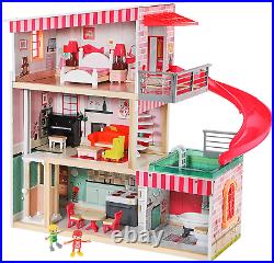 TOP BRIGHT Dolls House with Furniture and Dolls, Wooden Doll House for Girls 3