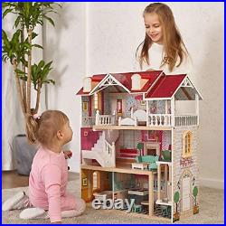 TOP BRIGHT Wooden Dollhouse with Elevator Dream Doll House for Little Girls 5