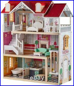 TOP BRIGHT Wooden Dollhouse with Elevator Dream Doll House for Little Girls 5 Ye