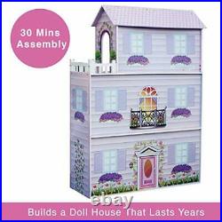 Teamson Kids Fancy Mansion Kids Large Wooden Dollshouse Dolls House with 13