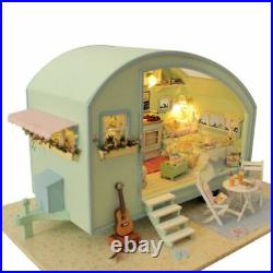 Tiny DIY Doll House Wooden Miniature House on wheels Furniture Kit Toy