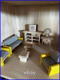 Traditional Wooden Dolls House 4 Floors Over 100 Accessories Furnitures Figures