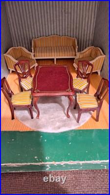 VINTAGE LUNDBY Wooden DOLLS' HOUSE DINING & SITTING ROOM Furniture 8 Pieces +Rug VINTAGE LUNDBY Wooden DOLLS' HOUSE DINING & SITTING ROOM Furniture 8 Pieces +Rug
