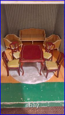 VINTAGE LUNDBY Wooden DOLLS' HOUSE DINING & SITTING ROOM Furniture 8 Pieces +Rug VINTAGE LUNDBY Wooden DOLLS' HOUSE DINING & SITTING ROOM Furniture 8 Pieces +Rug