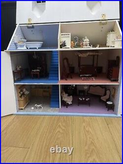 Victorian Handcrafted Wooden Dollhouse with Accessories Blue