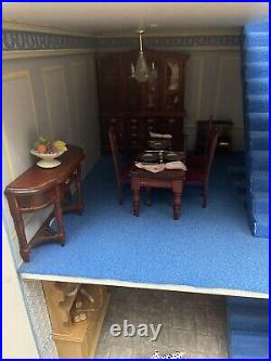 Victorian Handcrafted Wooden Dollhouse with Accessories Blue