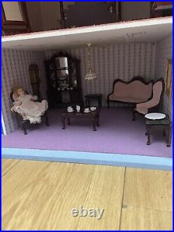 Victorian Handcrafted Wooden Dollhouse with Accessories Blue