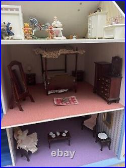 Victorian Handcrafted Wooden Dollhouse with Accessories Blue