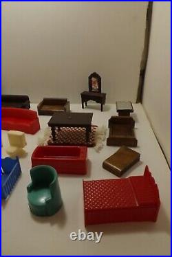 Vintage 1940s Keystone 6 Rm Wooden Dollhouse with Nancy Forbes Donna Lee Furniture