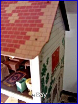 Vintage 1940s Keystone Wooden Doll House 2 Story STROMBECKER FURNITURE